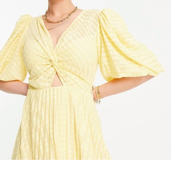 ASOS Yellow Gingham Seersucker Maxi Puffed Sleeves Size Zero 0 EUC (May be NWOT) - Picture 3 of 16